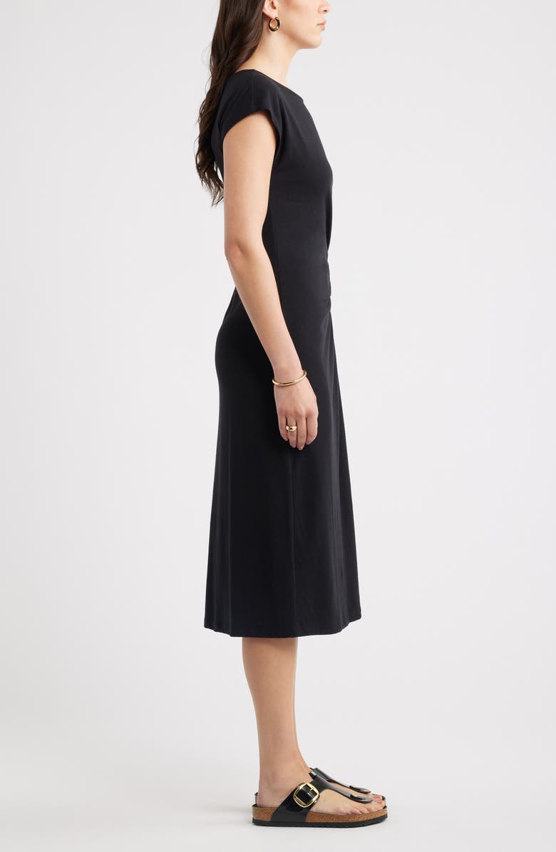 Caslon<sup>®</sup> Twist Cotton Blend Knit Midi Dress, Alternate, color, Black