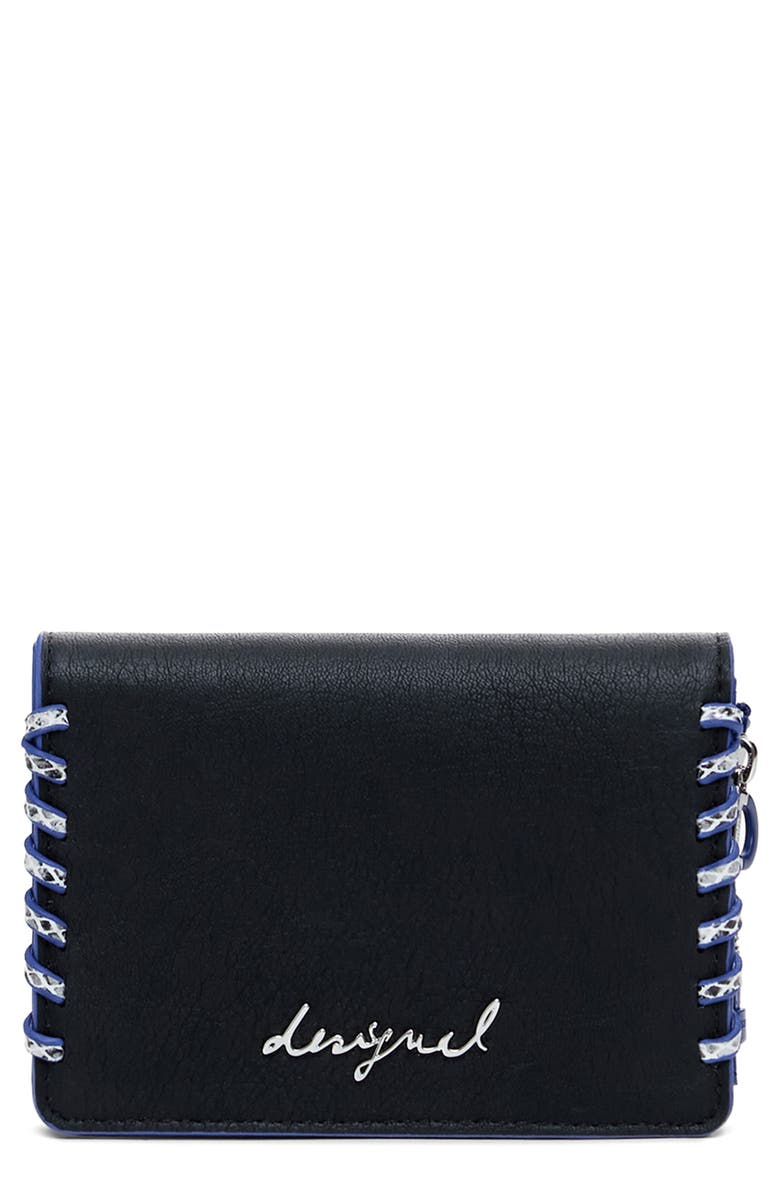 Desigual Medium Faux Leather Wallet, Main, color, Black