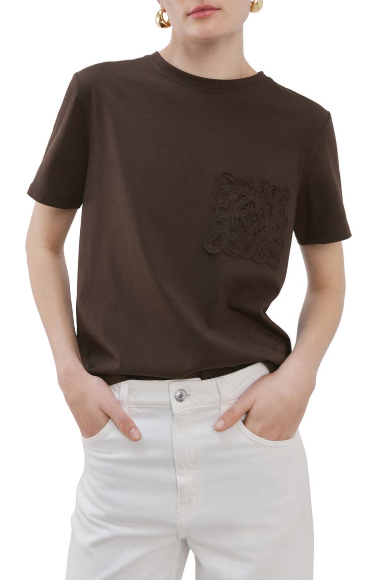 Embroidered Cotton T-Shirt, Main, color, CHOCOLATE