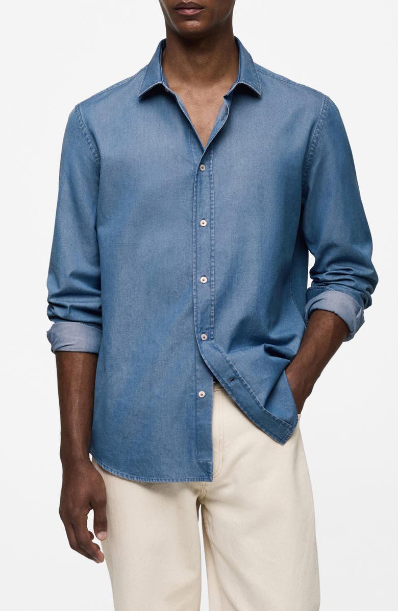 MANGO Slim Fit Cotton Chambray Button-Up Shirt, Main, color,