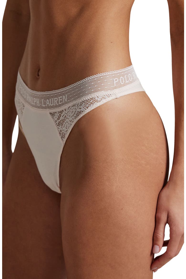 Lace & Stretch Cotton Rib Thong, Alternate, color, GARDEN ROSE