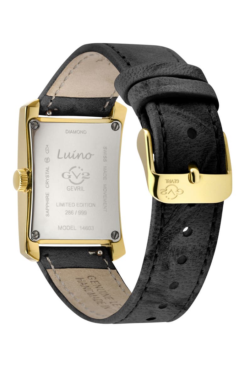 Luino Diamond Embellished Leather Strap Watch, 23mm x 29mm - 0.084 ctw., Alternate, color, BLACK