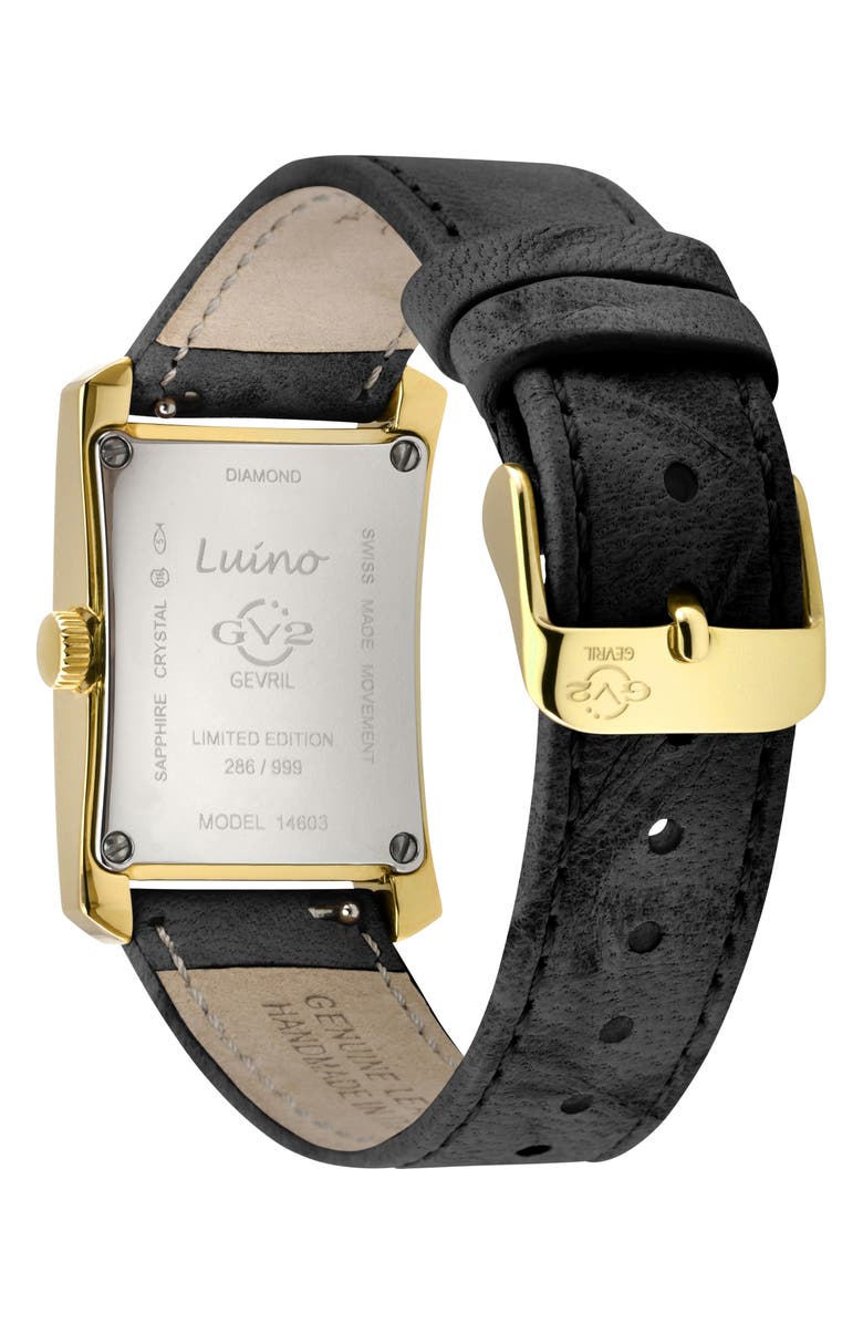 GV2 Luino Diamond Embellished Leather Strap Watch, 23mm x 29mm - 0.084 ctw., Alternate, color, Black