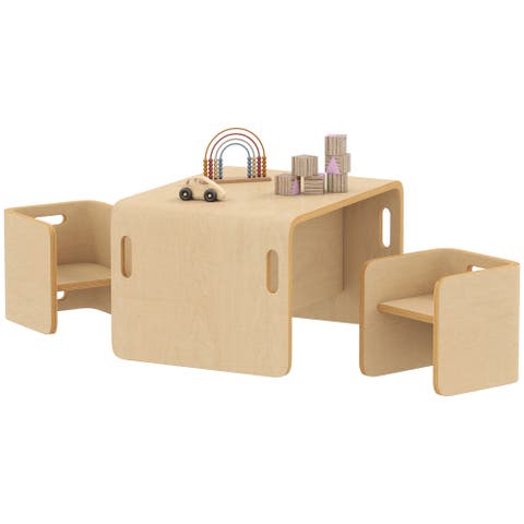Toddler Table and Chair Set Wooden Activity Table with Two Kids Montessori Chairs for Ages Play Eating and Learning