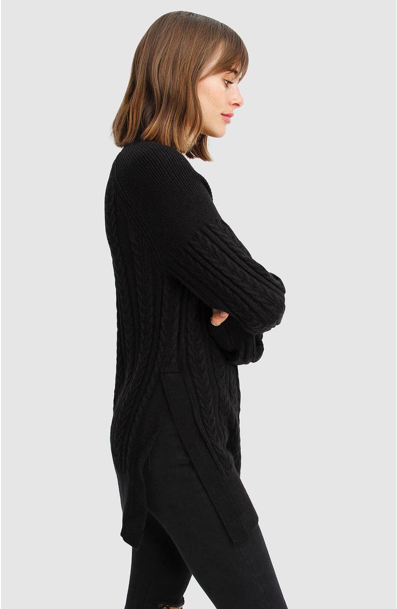 Belle & Bloom At Last Cable Knit Jumper with Slit, Alternate, color, Black