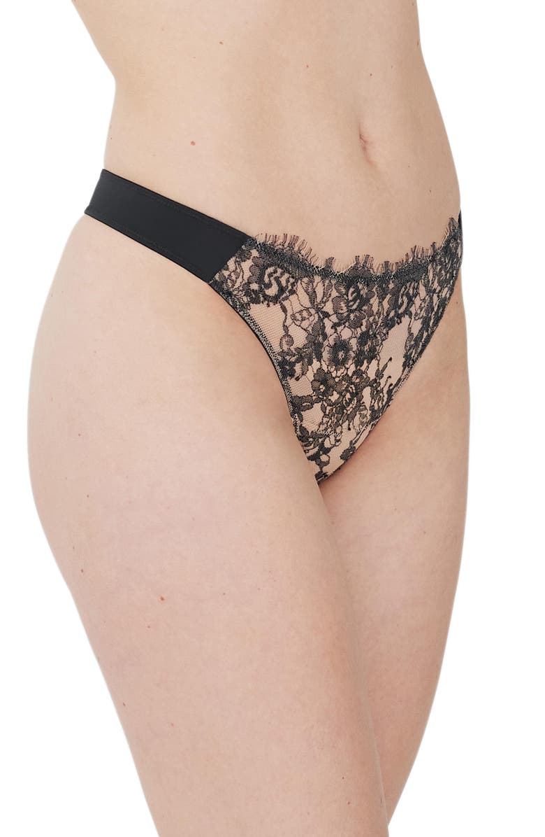 Skarlett Blue Entice Lace Front Thong, Alternate, color, Black/Nylon