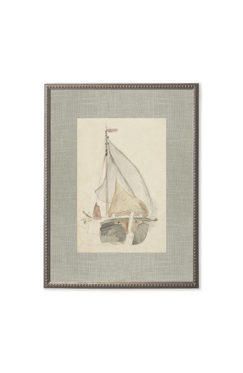 Antique Curiosities Sailboat Painting Matted in Silver-Beaded Frame, Main, color, Multi