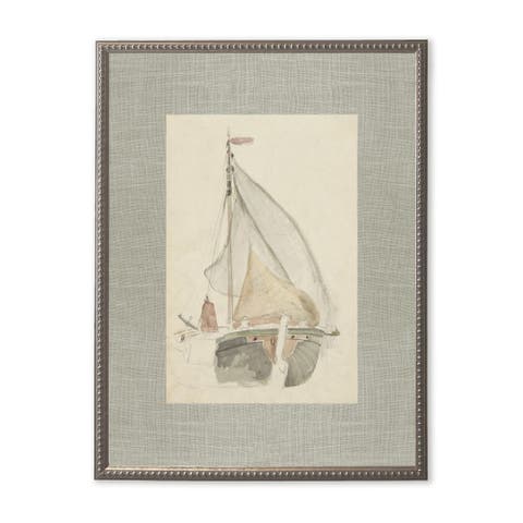 Sailboat Painting Matted in Silver-Beaded Frame