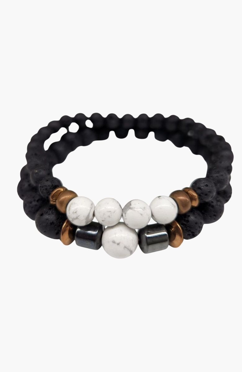 Humanist Beauty Crystal Lava Beaded Bracelet Set, Main, color, White Howlite