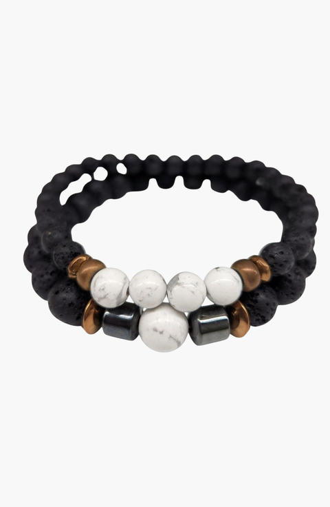 Crystal Lava Beaded Bracelet Set