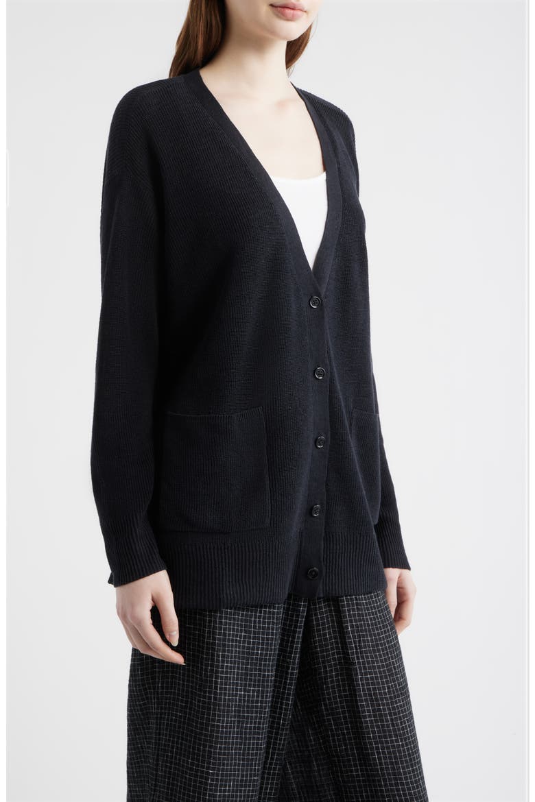 Organic Linen & Organic Cotton Cardigan, Alternate, color, BLACK