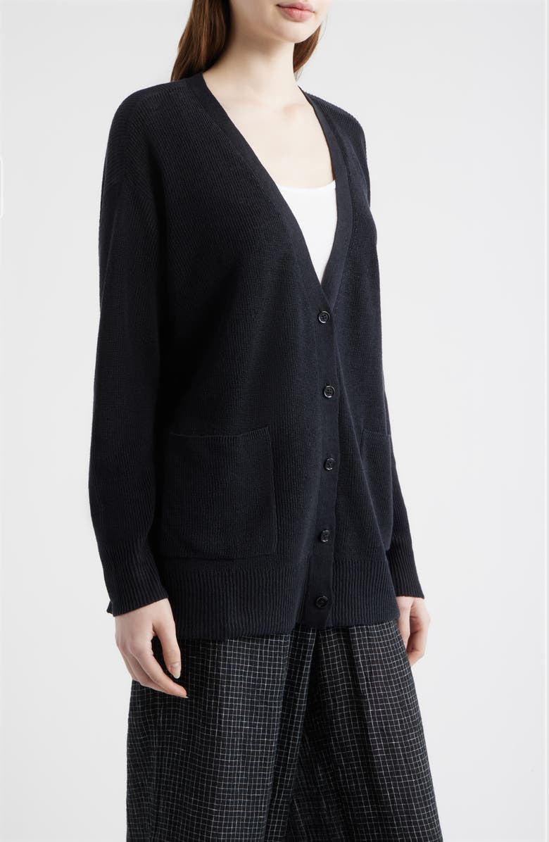 Eileen Fisher Organic Linen & Organic Cotton Cardigan, Alternate, color, Black