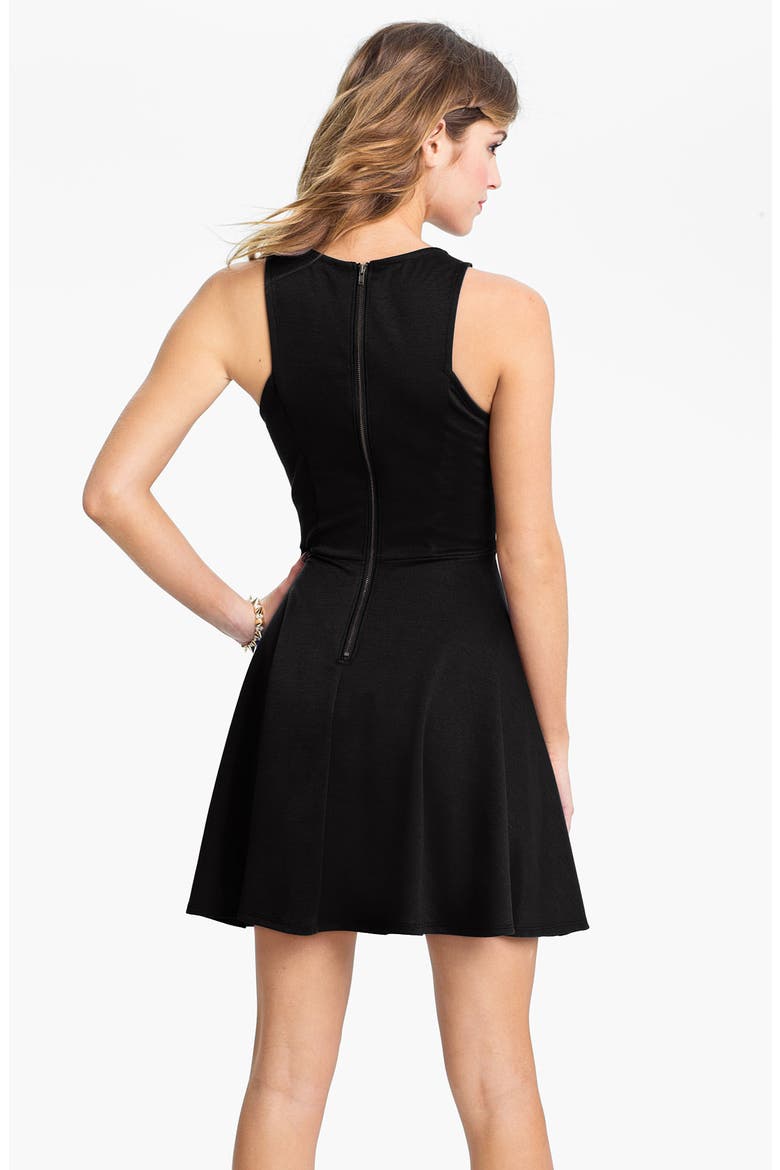 Lush Stud Neck Skater Dress, Alternate, color, BLACK