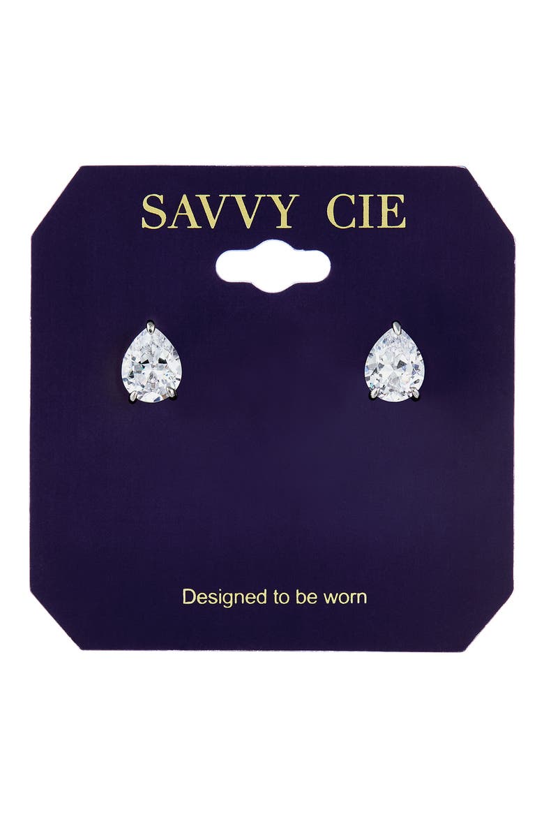 Pear Solitaire Stud Earrings, Main, color, WHITE