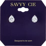 SAVVY CIE JEWELS Pear Solitaire Stud Earrings