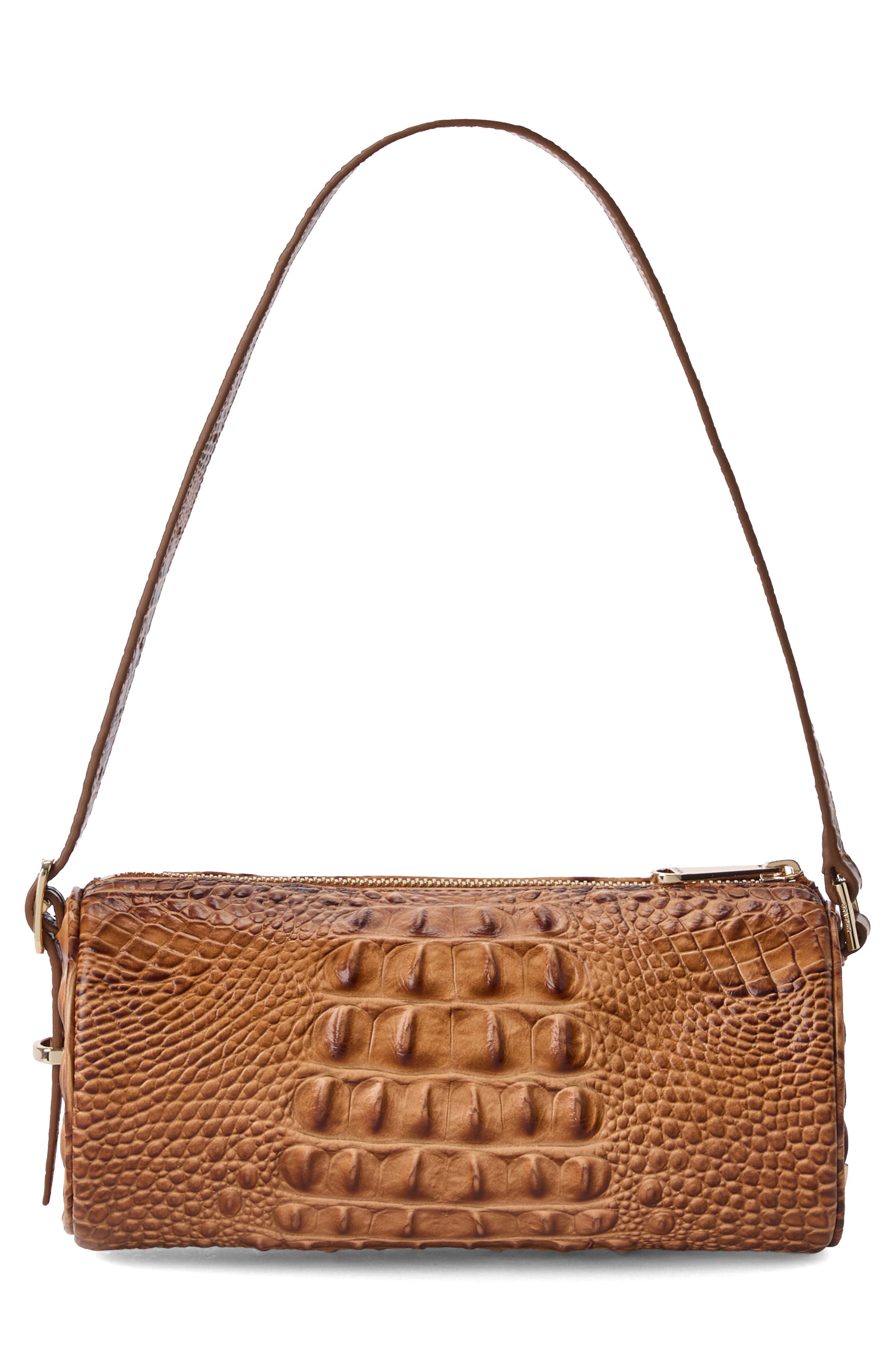 Brahmin Billie Croc Embossed Leather Barrel Bag, Alternate, color, Cinnamon