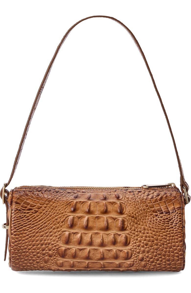 Brahmin Billie Croc Embossed Leather Barrel Bag, Alternate, color, Cinnamon