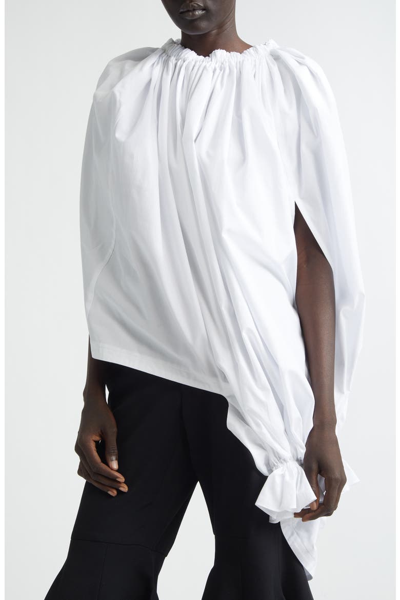 Gathered Cotton Broadcloth Cocoon Top, Alternate, color, WHITE