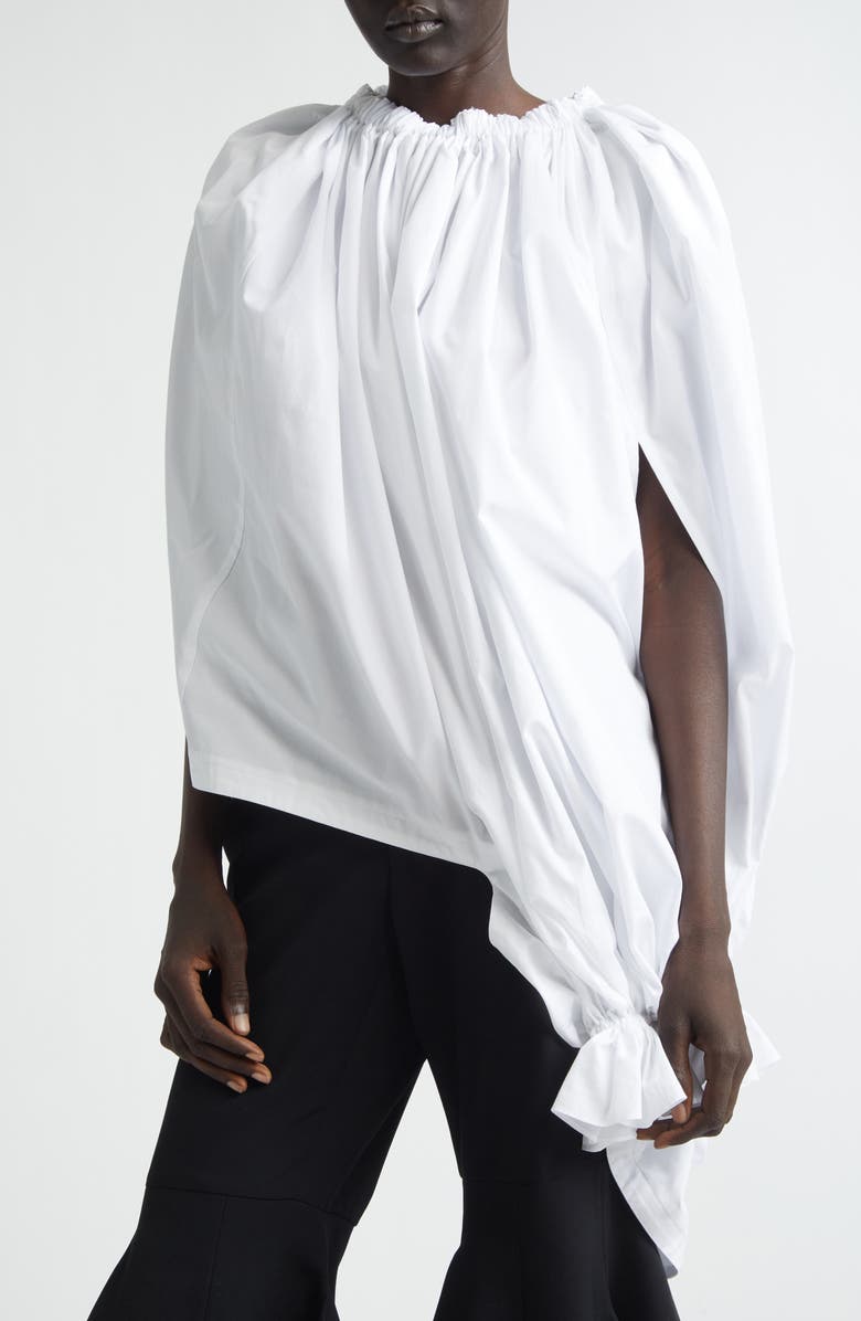 Comme des Garçons Gathered Cotton Broadcloth Cocoon Top, Alternate, color, White