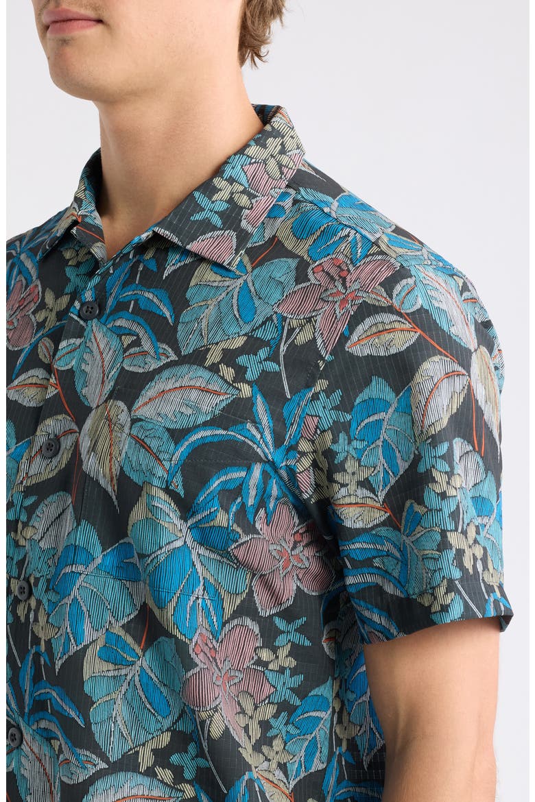 Bahama Coast Midnight Fuego Floral IslandZone® Short Sleeve Button-Up Shirt, Alternate, color, DK GREY