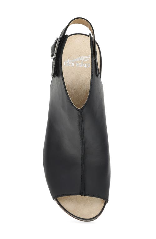 Dansko Lizzy Peep Toe Platform Bootie In Black Oiled Pull Up