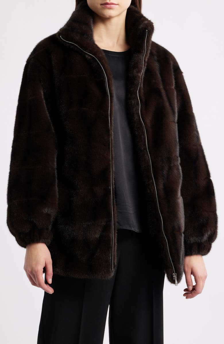 Elie Tahari The Eliana Faux Fur Coat, Main, color, Brown Mink