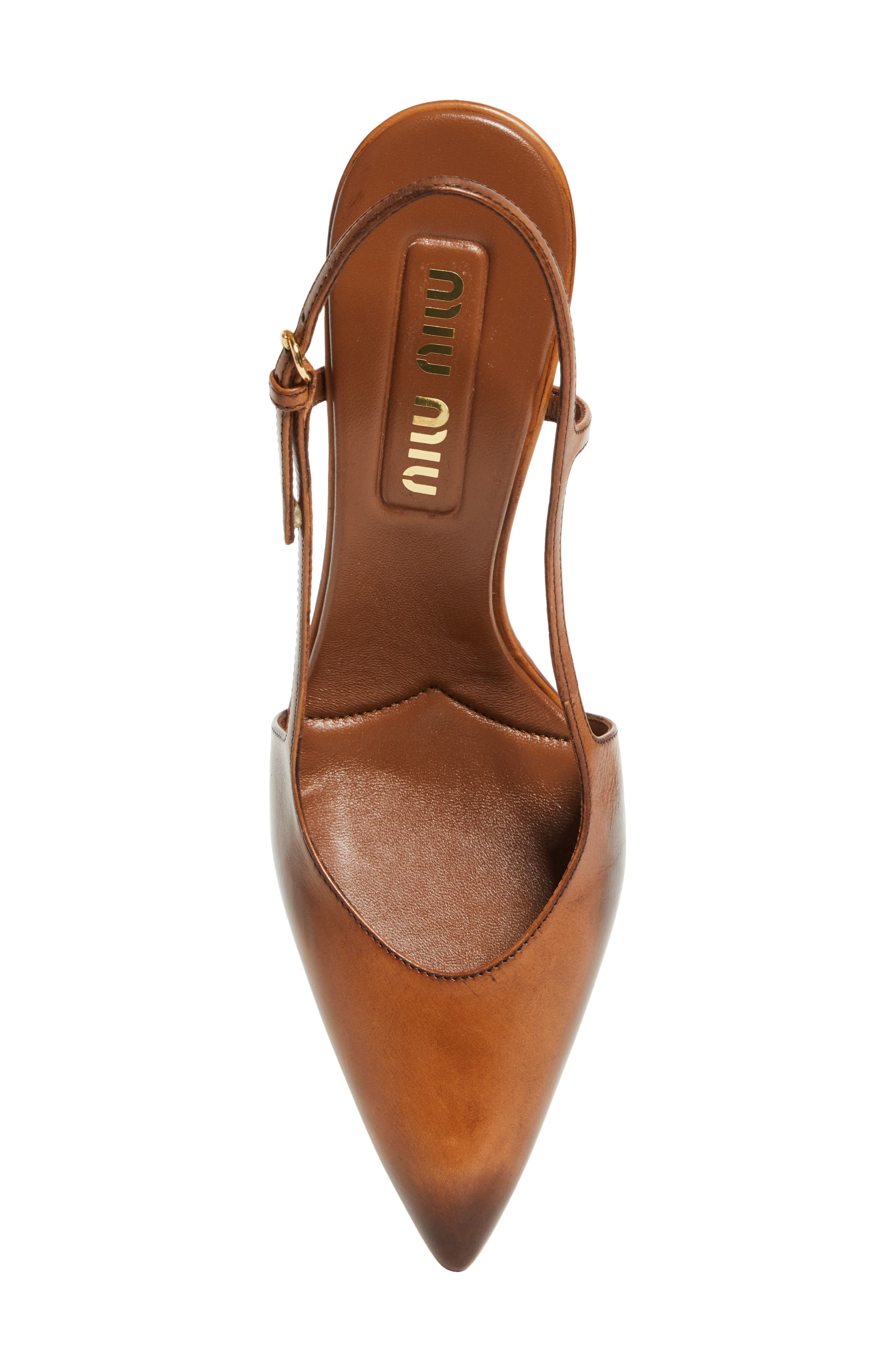 Miu Miu Waxed Calfskin Slingback Pump, Alternate, color, Cognac