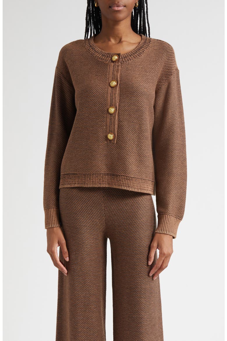 Hadassah Loop Knit Henley, Main, color, CAMEL MULTI/ GOLD