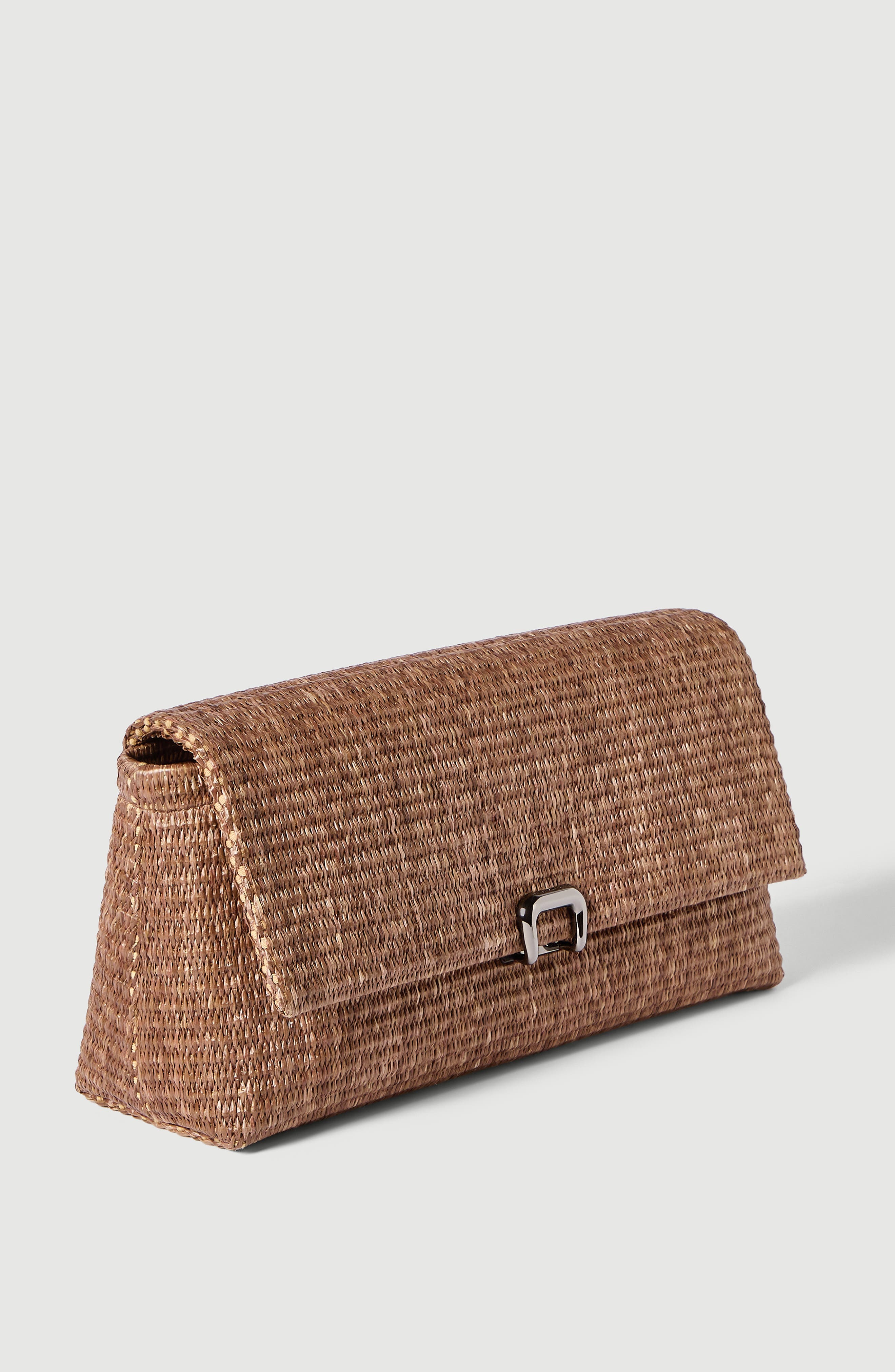 Brunello Cucinelli Raffia sartorial clutch bag, Alternate, color, Light Brown