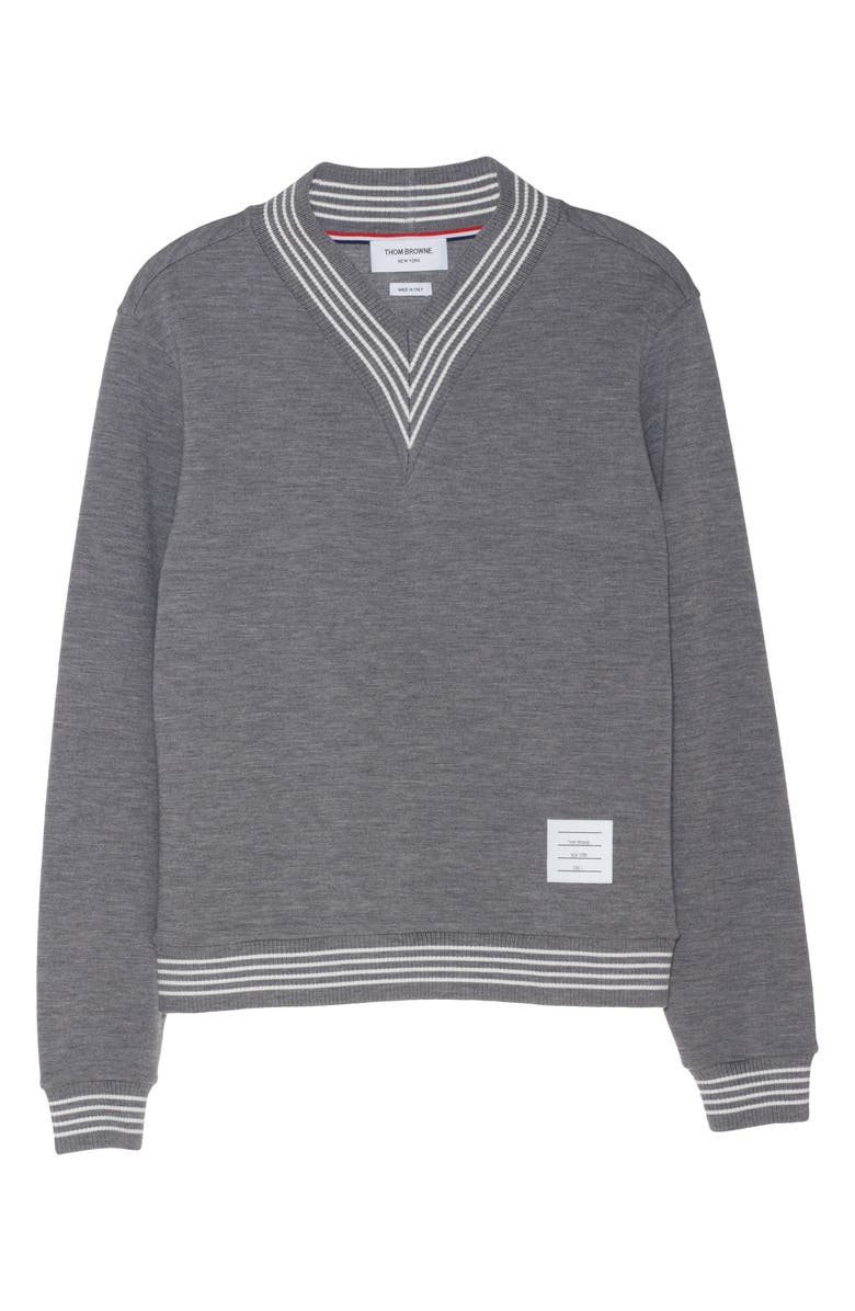Thom Browne Milano V-Neck Virgin Wool Sweater, Alternate, color, 