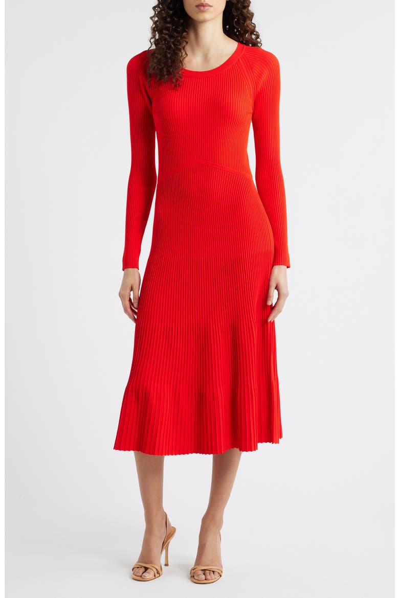 The Delaney Long Sleeve Rib Sweater Dress, Main, color, RED BLISS