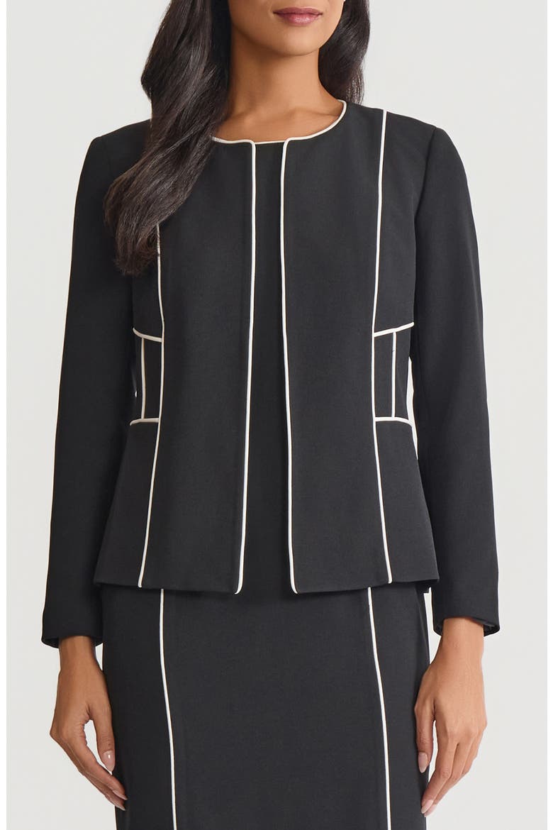 Piped Open Front Cardigan, Main, color, BLACK/ VANILLA ICE