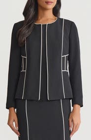 KASPER Piped Open Front Cardigan