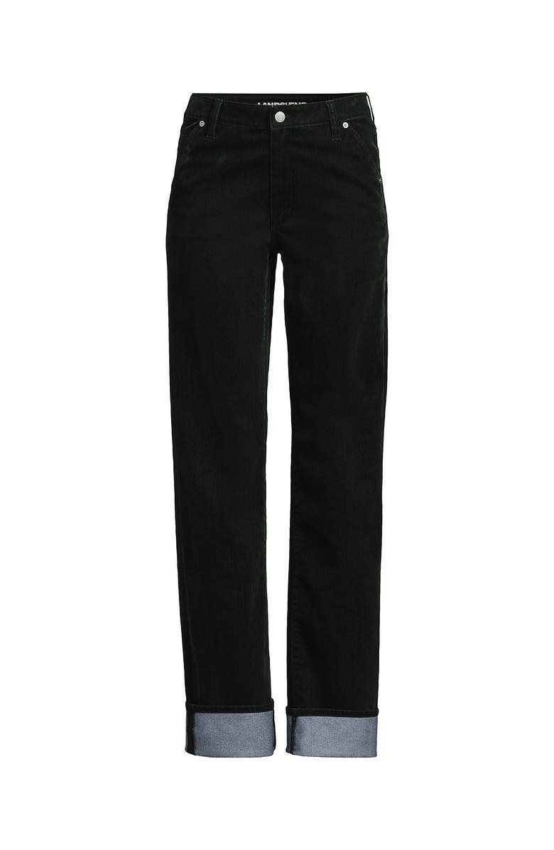 Lands' End Plus Size Flocked Denim Mid Rise Relaxed Straight Leg Cuff Jeans, Alternate, color, Balsam Green
