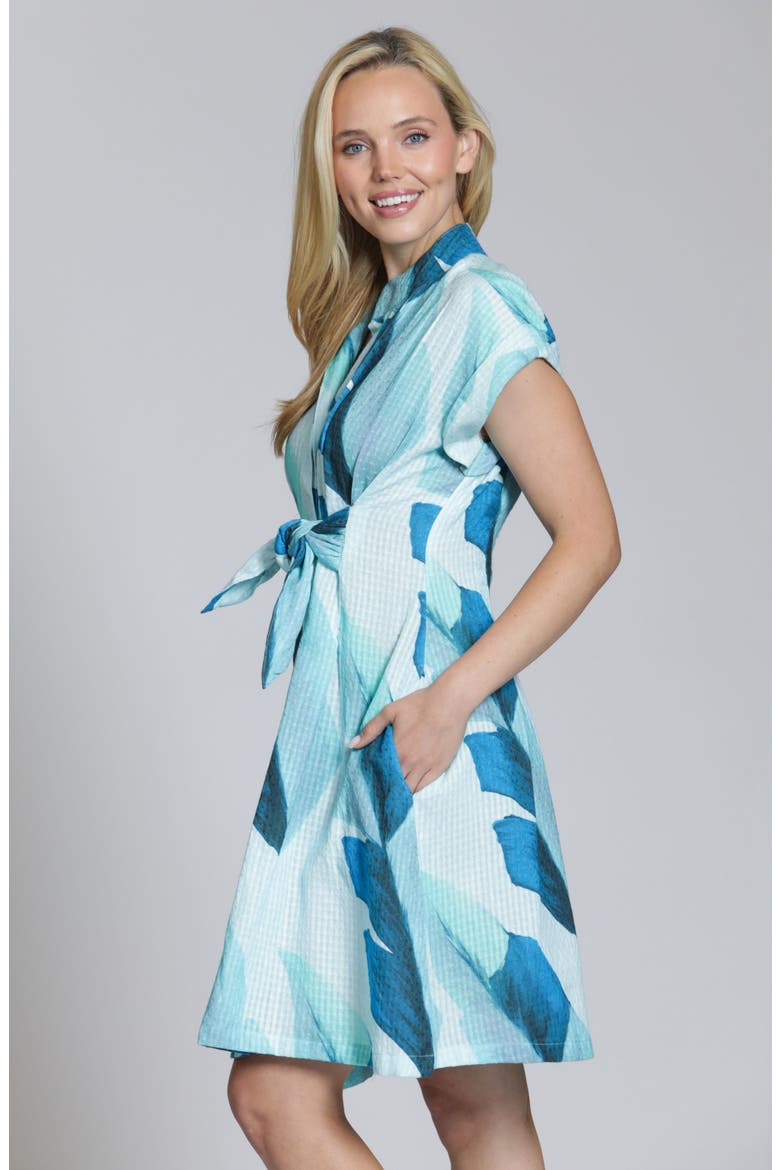 Short Sleeve Seersucker Shirtdress, Alternate, color, AQUA MULTI