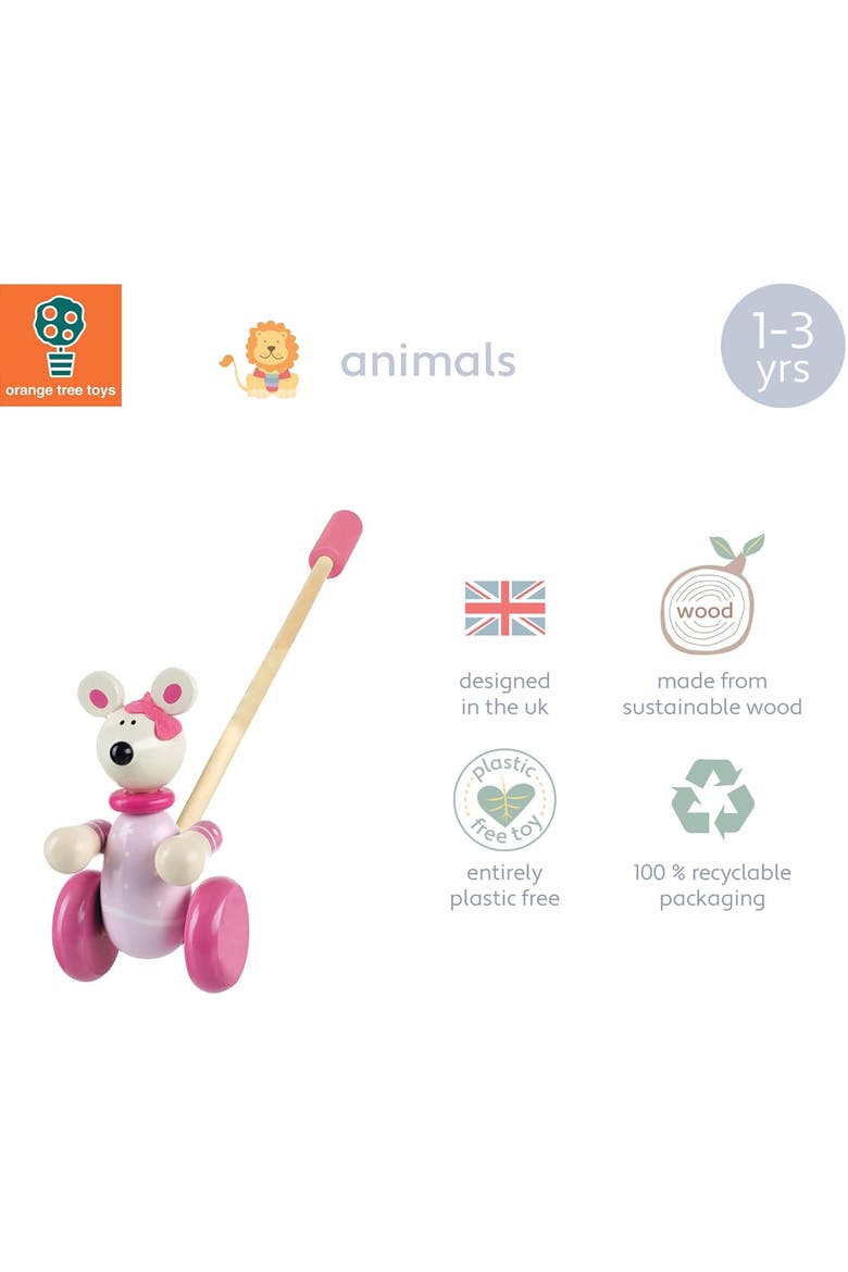 Push Along Pink Mouse, Wooden Toy, Fsc Certified, Ages 1+, Alternate, color, Multicolored