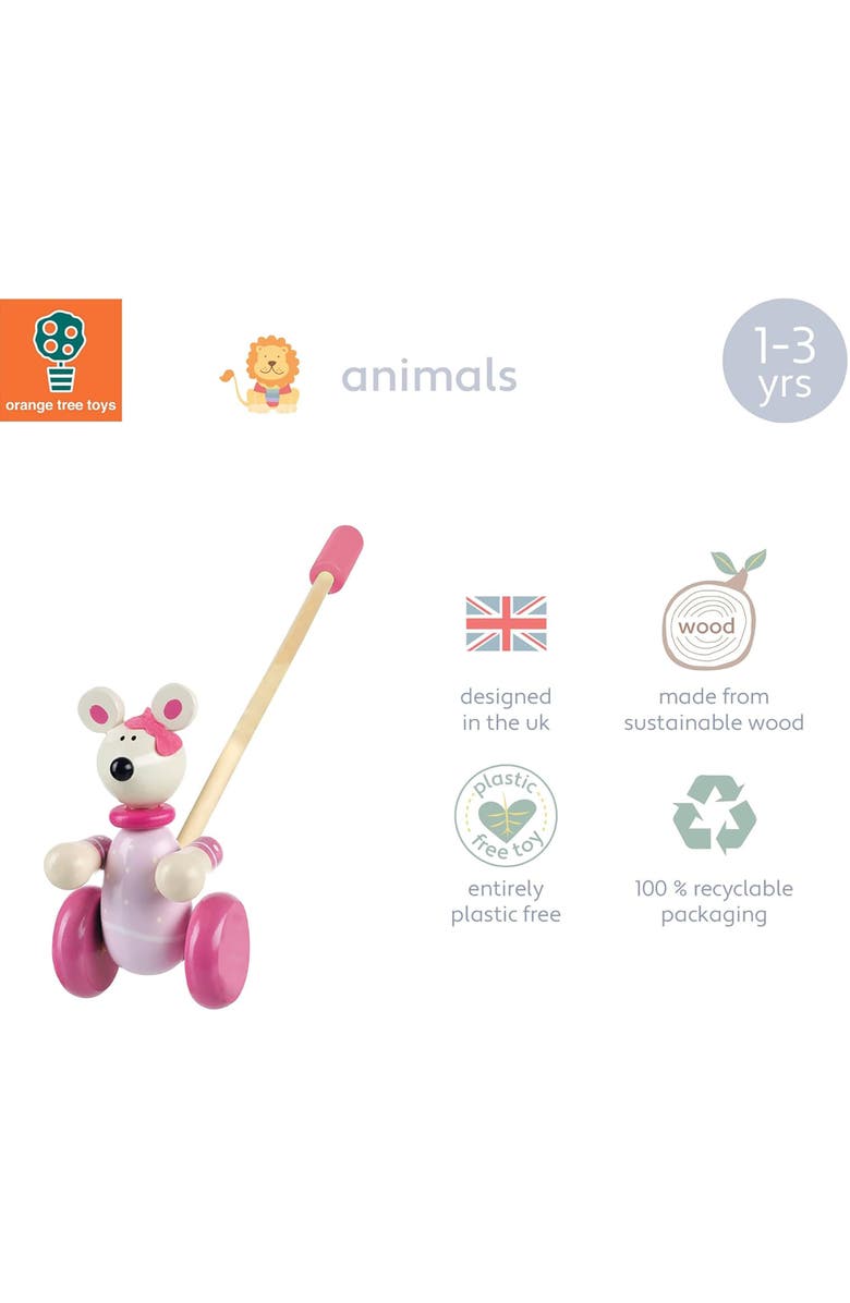 ORANGE TREE TOYS Push Along Pink Mouse, Wooden Toy, Fsc Certified, Ages 1+, Alternate, color, Multicolored