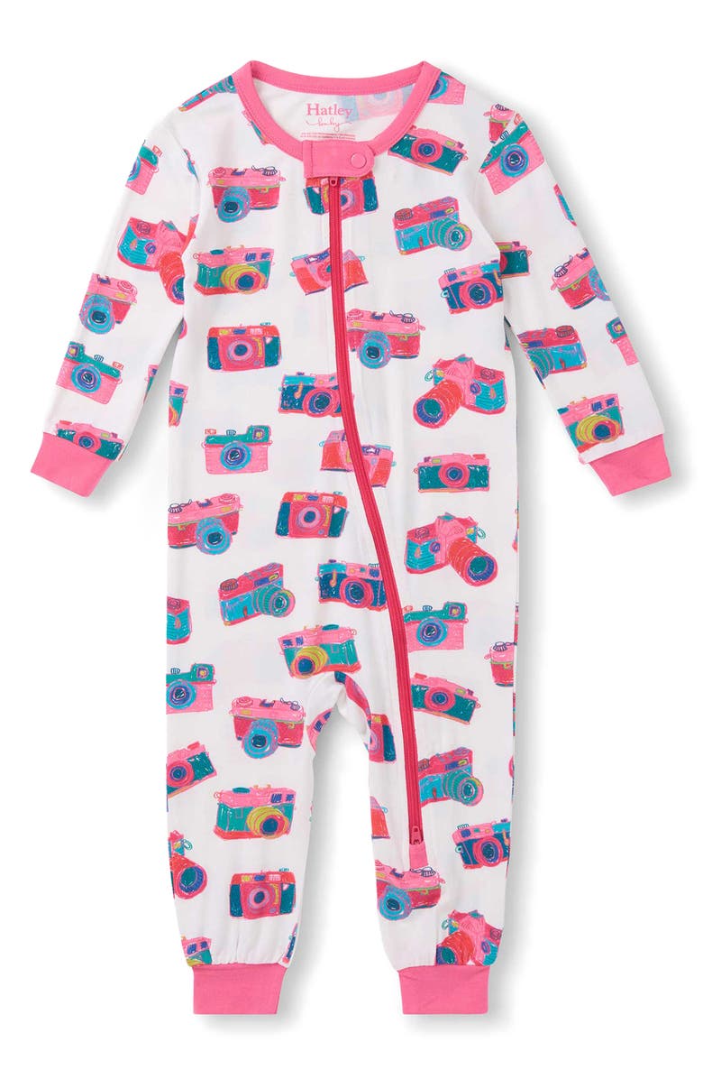 Hatley Sketchy Camera Print Zip Romper, Main, color, White Multi