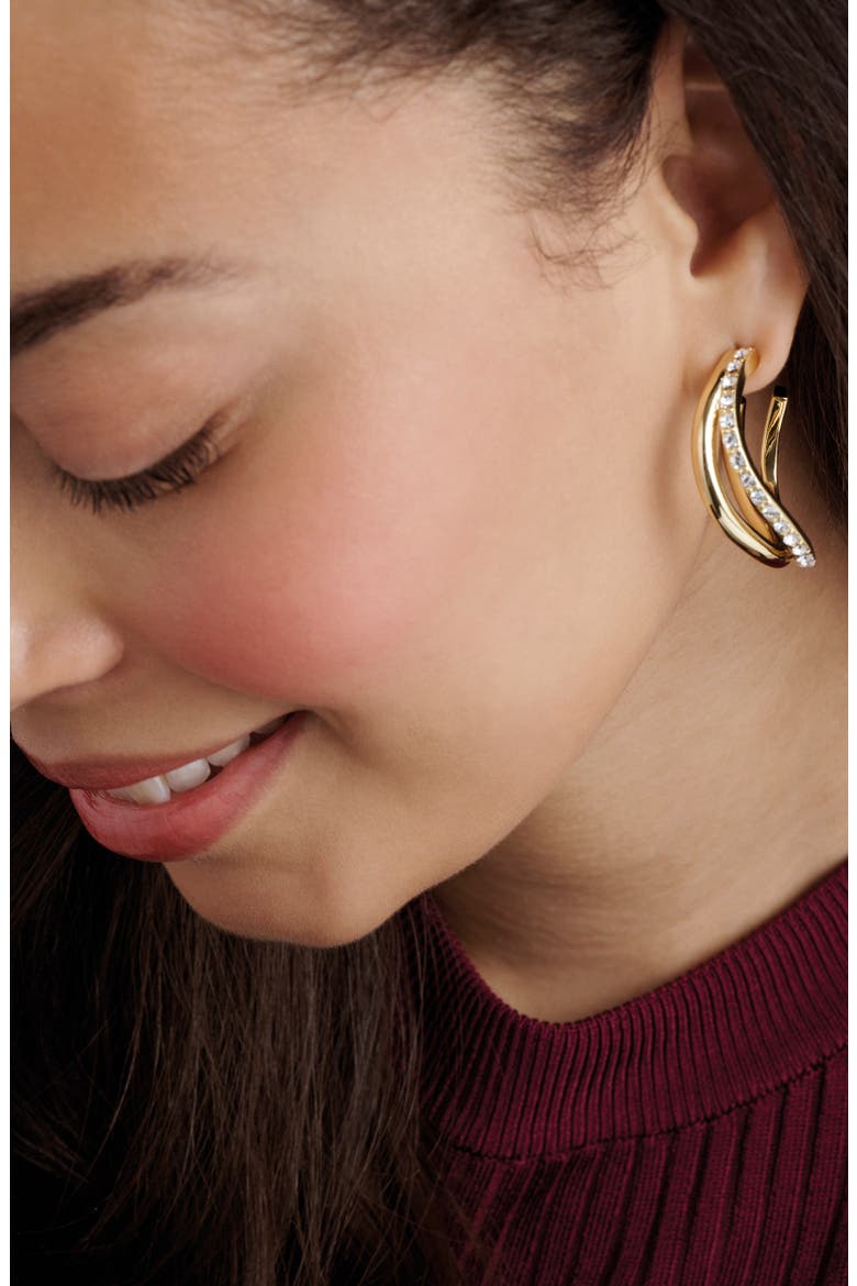 Large Wayva Pavé Crystal Hoop Earrings, Alternate, color, GOLD TONE / CLEAR CRYSTAL