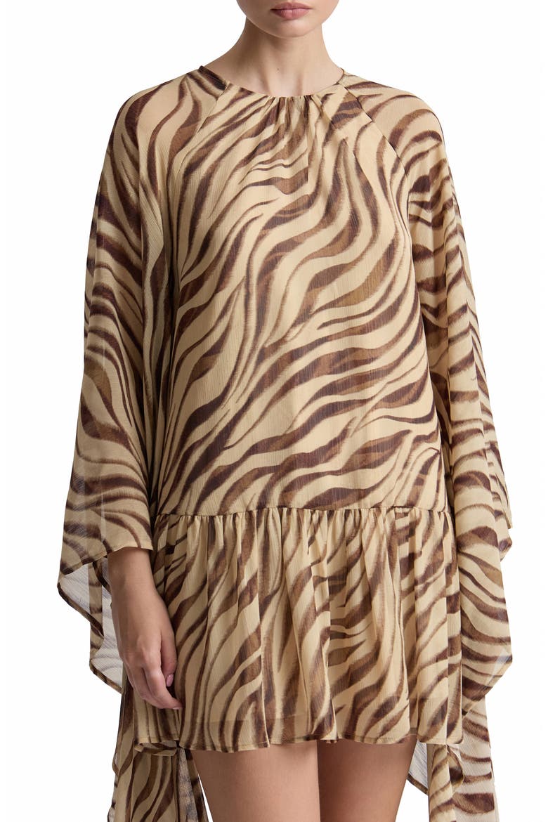 Ruffle Long Sleeve Minidress, Alternate, color, AUTUMN ZEBRA