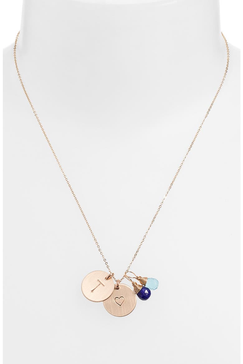 Blue Quartz Initial & Heart 14k-Gold Fill Disc Necklace, Alternate, color, ROYAL BLUE AND OCEAN BLUE T