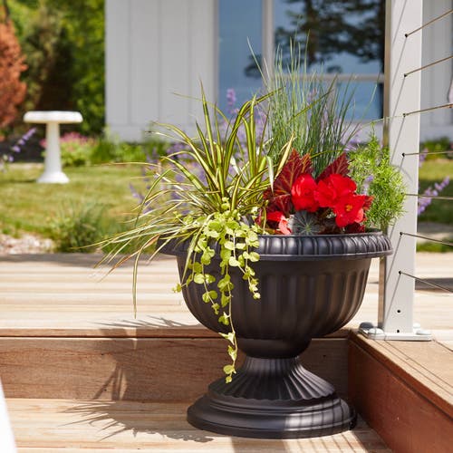 Bloem Grecian Pedestal Urn Planter 18 Inch, Casper White In White