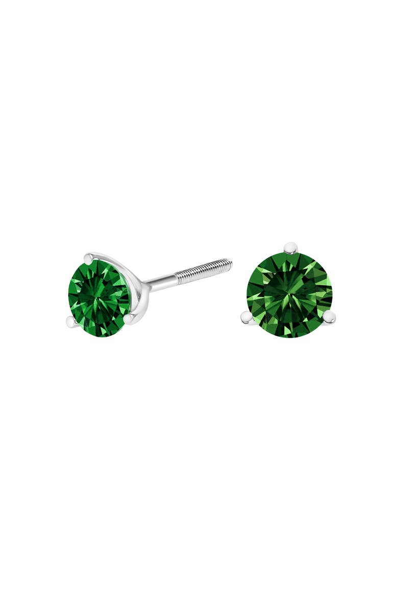 14K Gold 1 1/2 Cttw 3-Prong Martini Set Lab Grown Green Diamond Solitaire Stud Earrings, Alternate, color, White