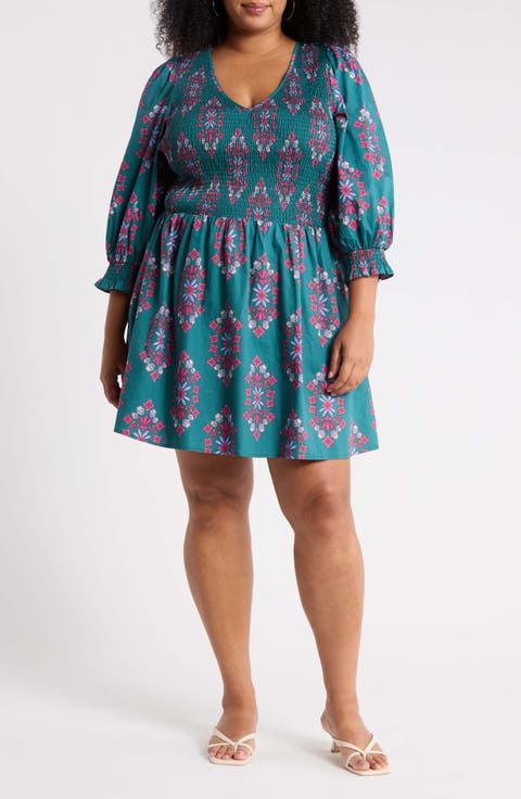 Isme Floral Smocked Cotton Fit & Flare Midi Dress