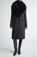 Michael Kors Collection Glen Plaid Chesterfield Coat with Faux Fur Collar