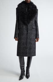 Michael Kors Collection Glen Plaid Chesterfield Coat with Faux Fur Collar