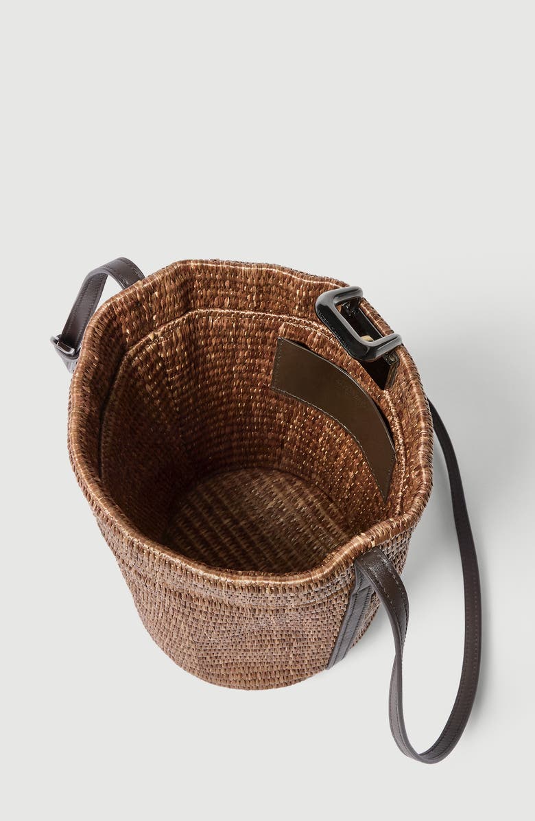 Brunello Cucinelli Raffia sartorial small bucket bag, Alternate, color, Light Brown