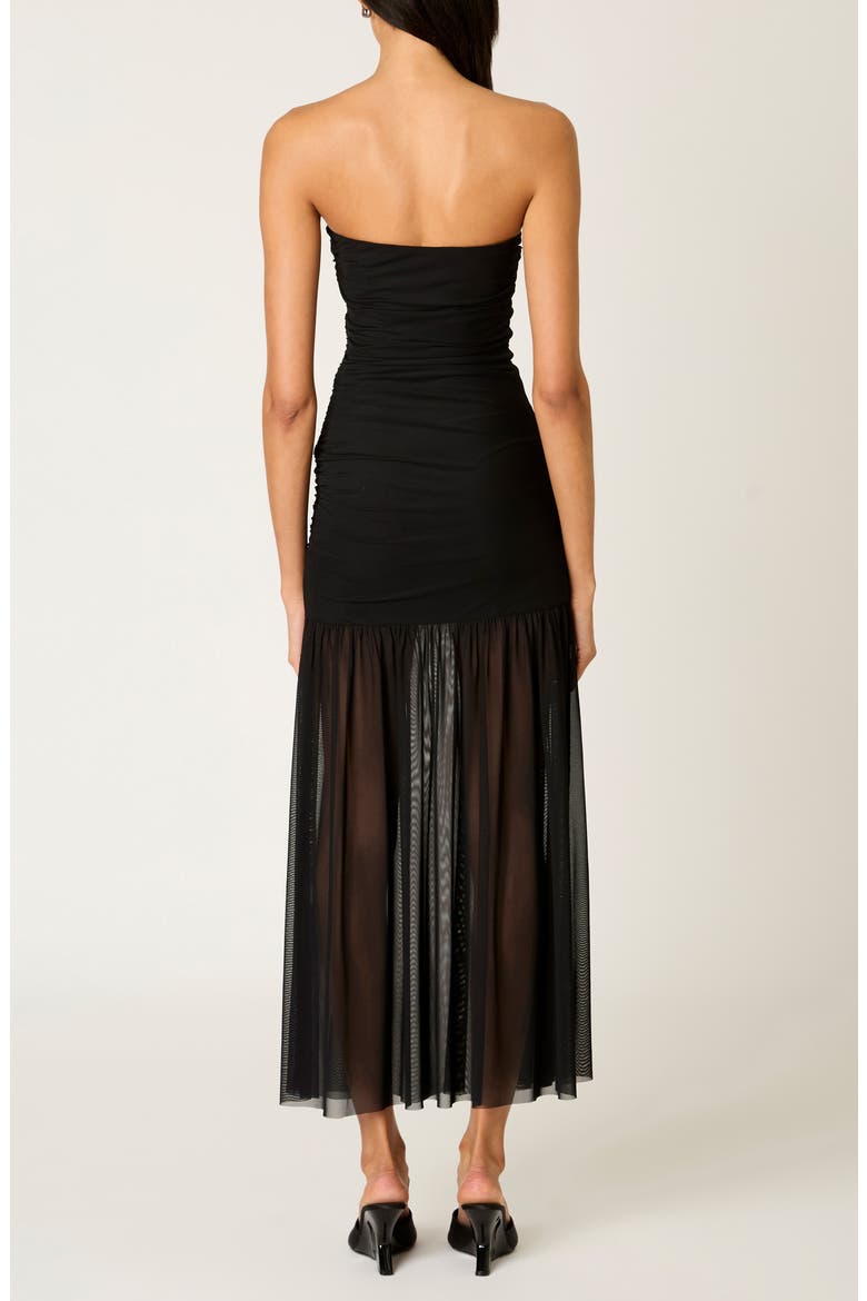 Nola Shirred Strapless Mesh Maxi Dress, Alternate, color, BLACK