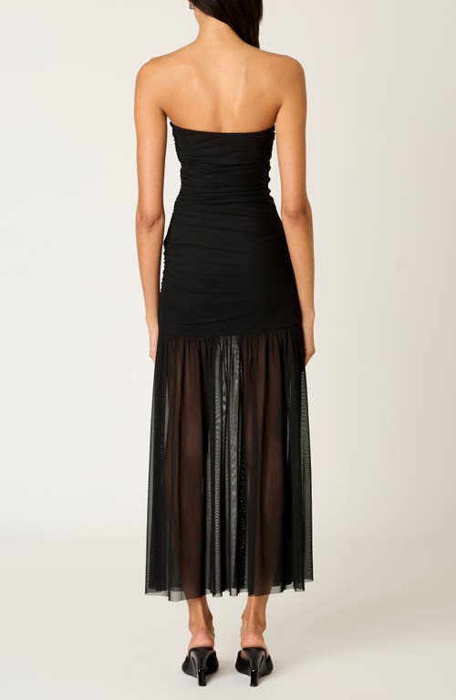 Nia Nola Shirred Strapless Mesh Maxi Dress In Black