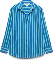 M&S Stripe Long Sleeve Cotton Button-Up Top